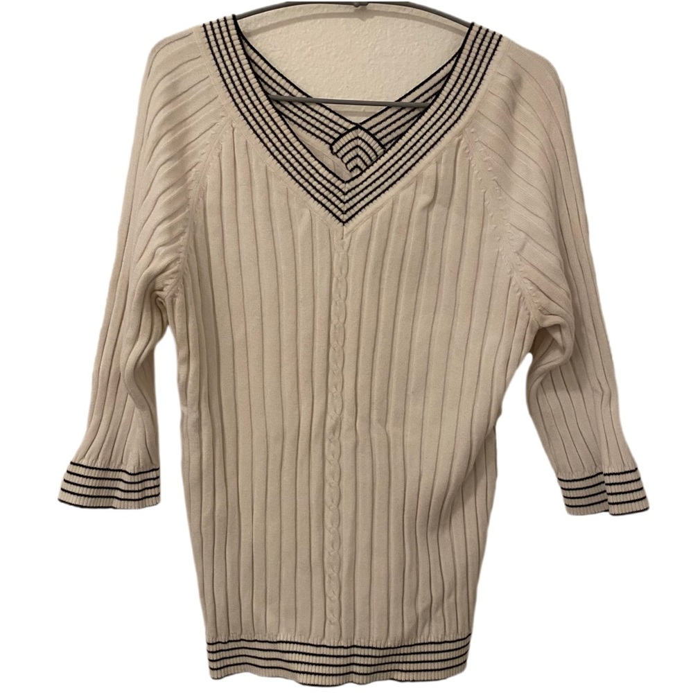Hillard & Hanson White V Neck Sweater Women’s XL